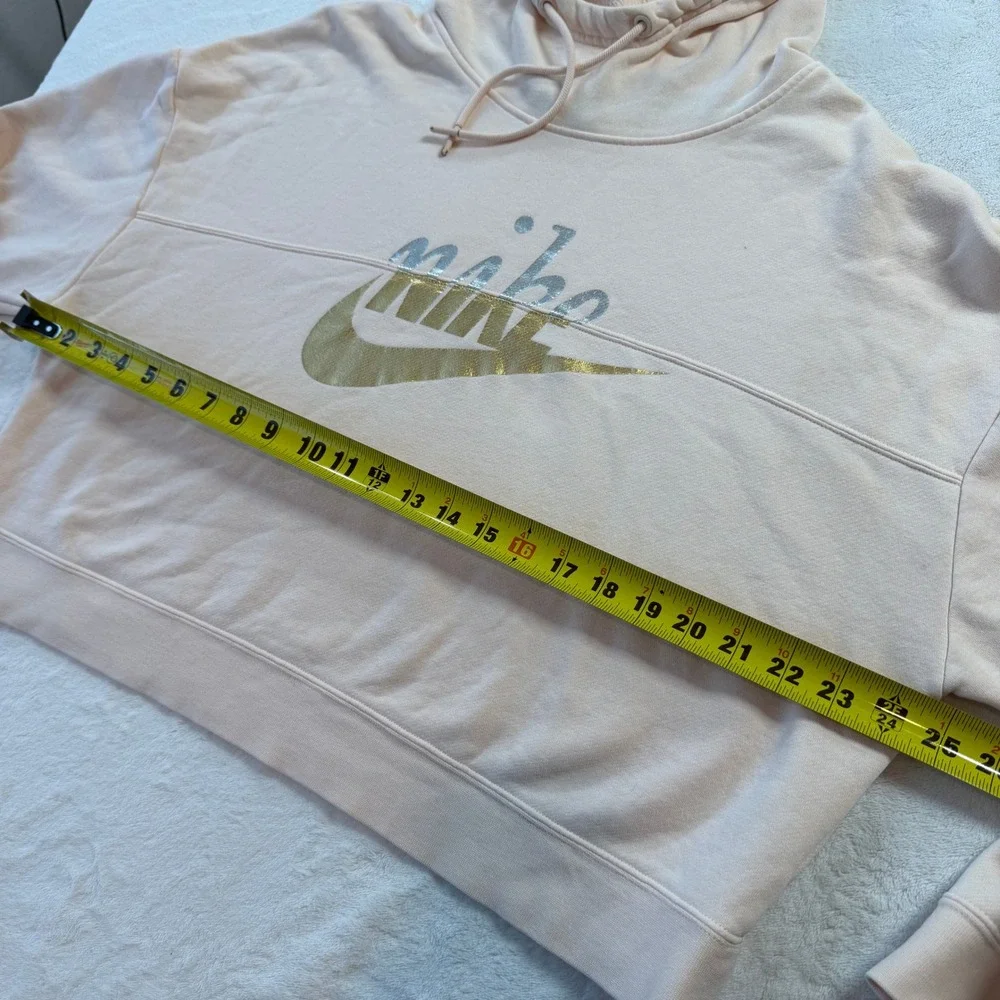 Nike Hoodie Womens L Pink Good Metallic Gold Silver Foil Logo Cropped Pullover - Picture 4 of 11